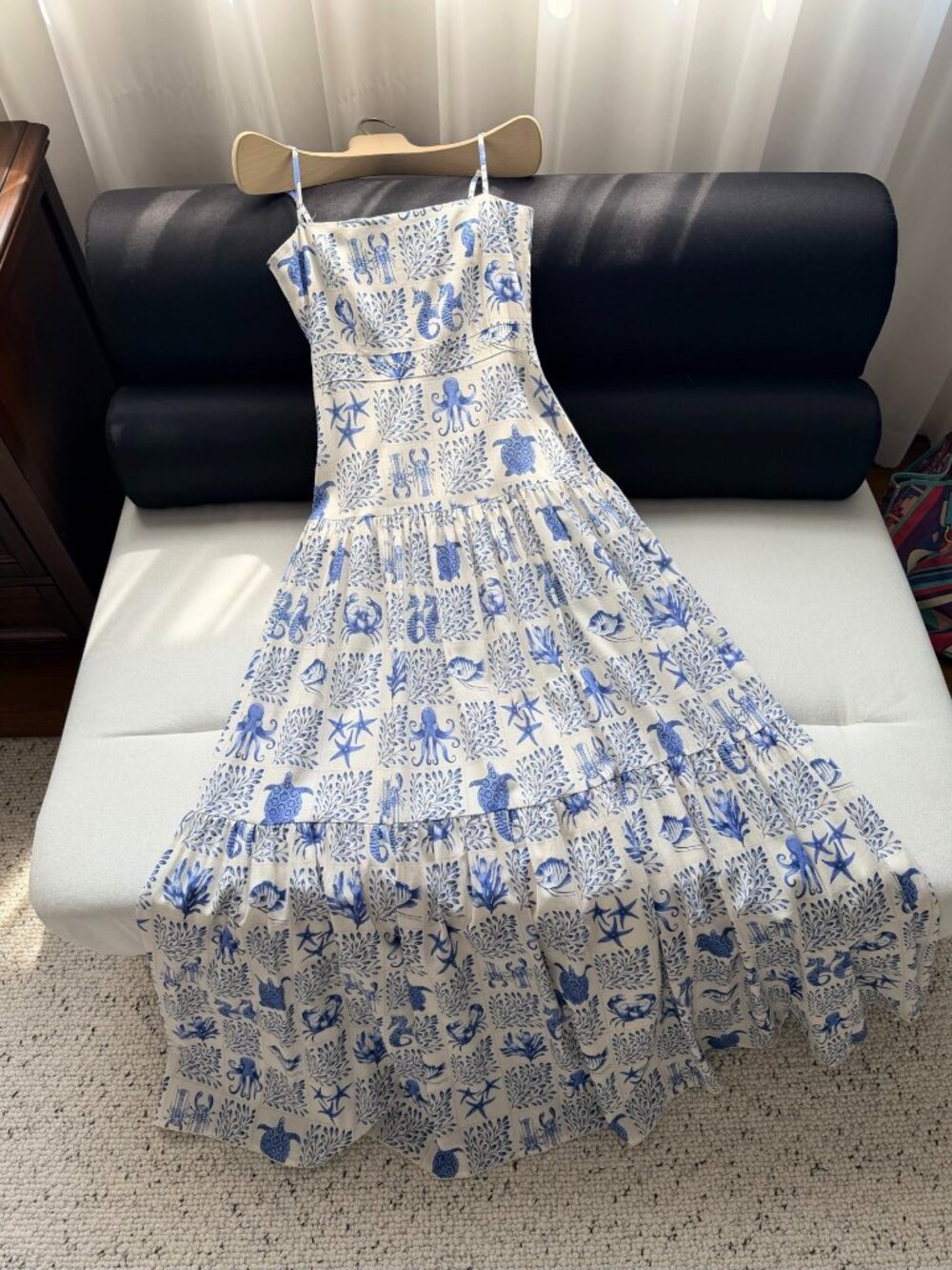 Agua by Agua Bendita Blue Marine Life Print Spaghetti Strap Maxi Dress - Picture 1 of 10